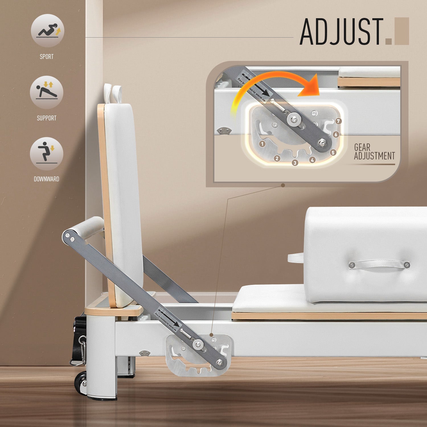 Aluminum Foldable Pilates Reformer - White