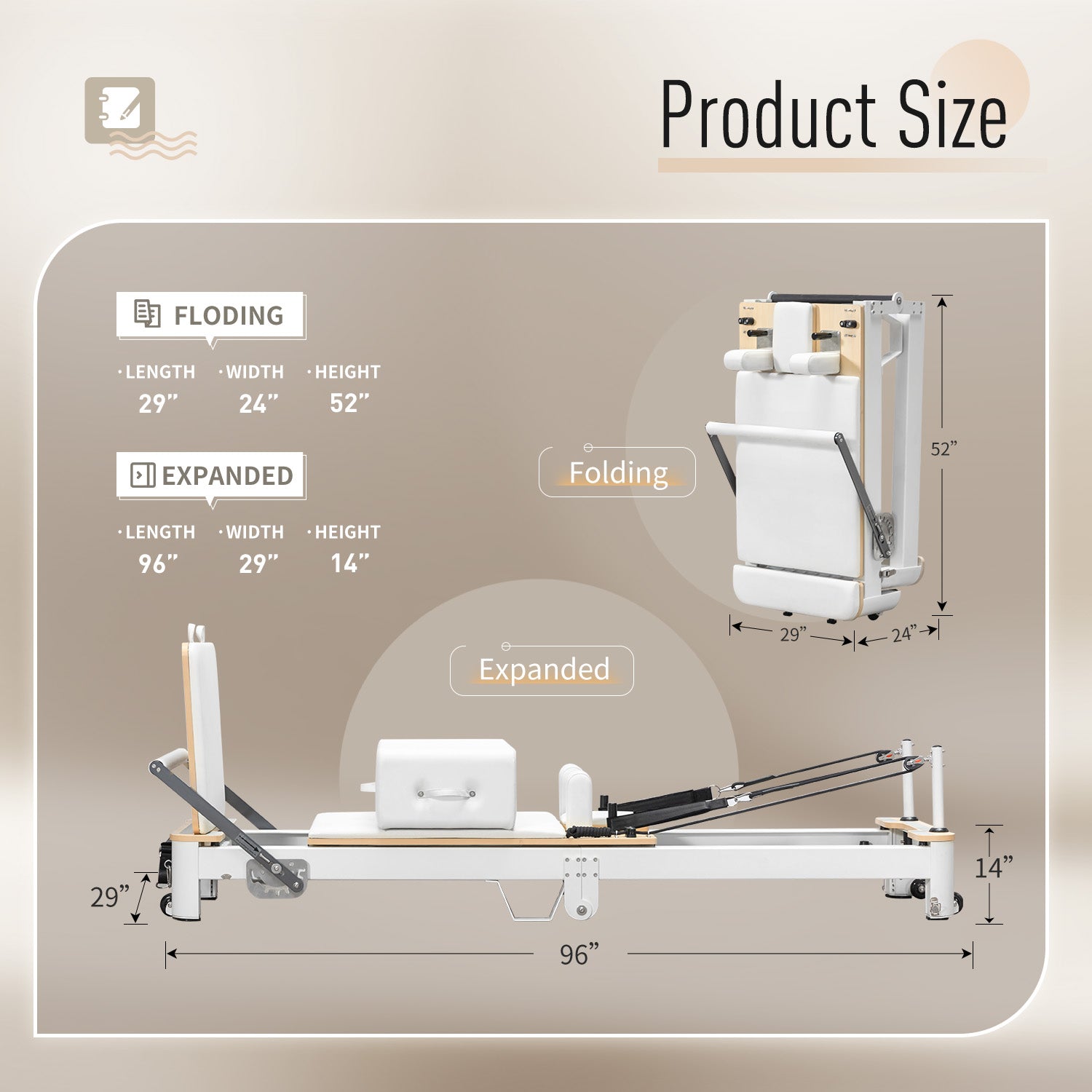 Aluminum Foldable Pilates Reformer - White